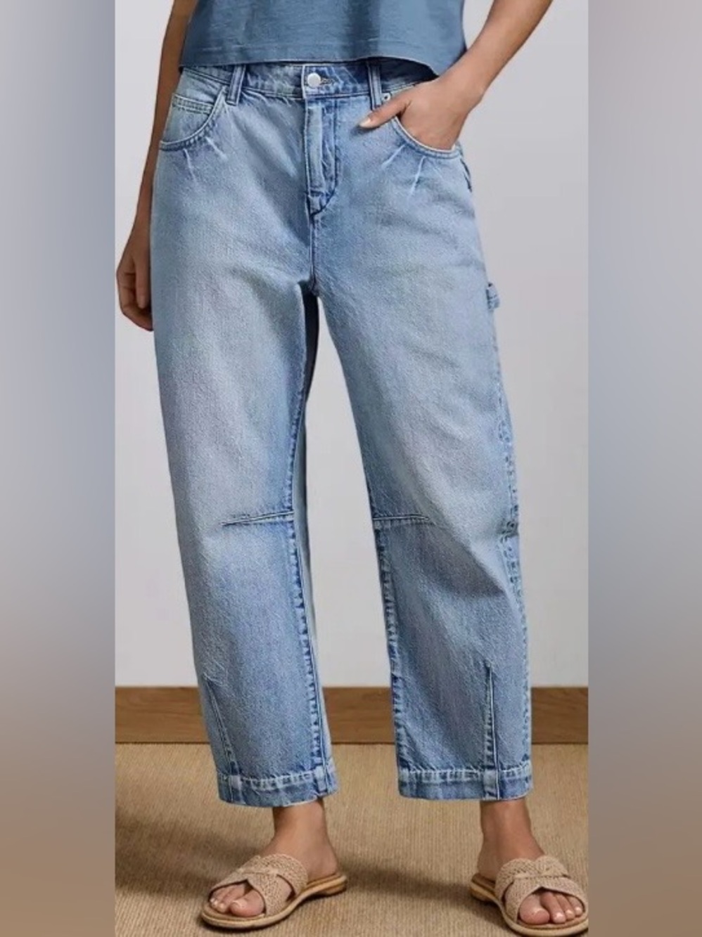 Flamingals Wash Flap Pocket Stitch Detail Barrel Leg Carpenter Jeans